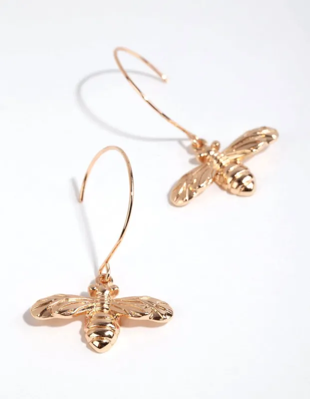 Gold Bee Open Hoop Drop Earrings sold by lovisa