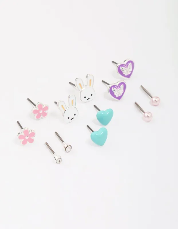 Kids Silver Easter Bunny & Heart Stud Earring 6-Pack sold by lovisa