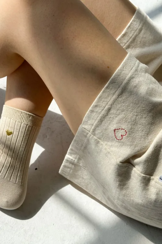 ***SALE*** Embroidered Flared Basketball Shorts - Naturel + Heart sold by Le Bon Shoppe
