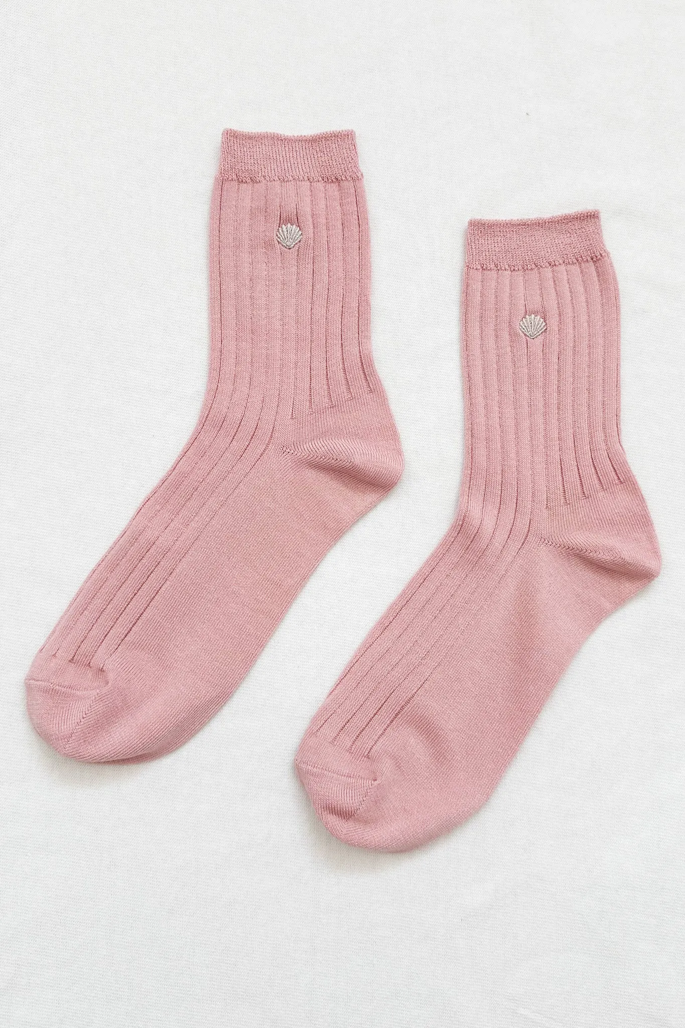 Embroidered Her Socks (MC cotton) - Pink Soda + Silver Seashell sold by Le Bon Shoppe product image thumbnail 5