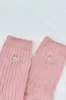 Embroidered Her Socks (MC cotton) - Pink Soda + Silver Seashell sold by Le Bon Shoppe