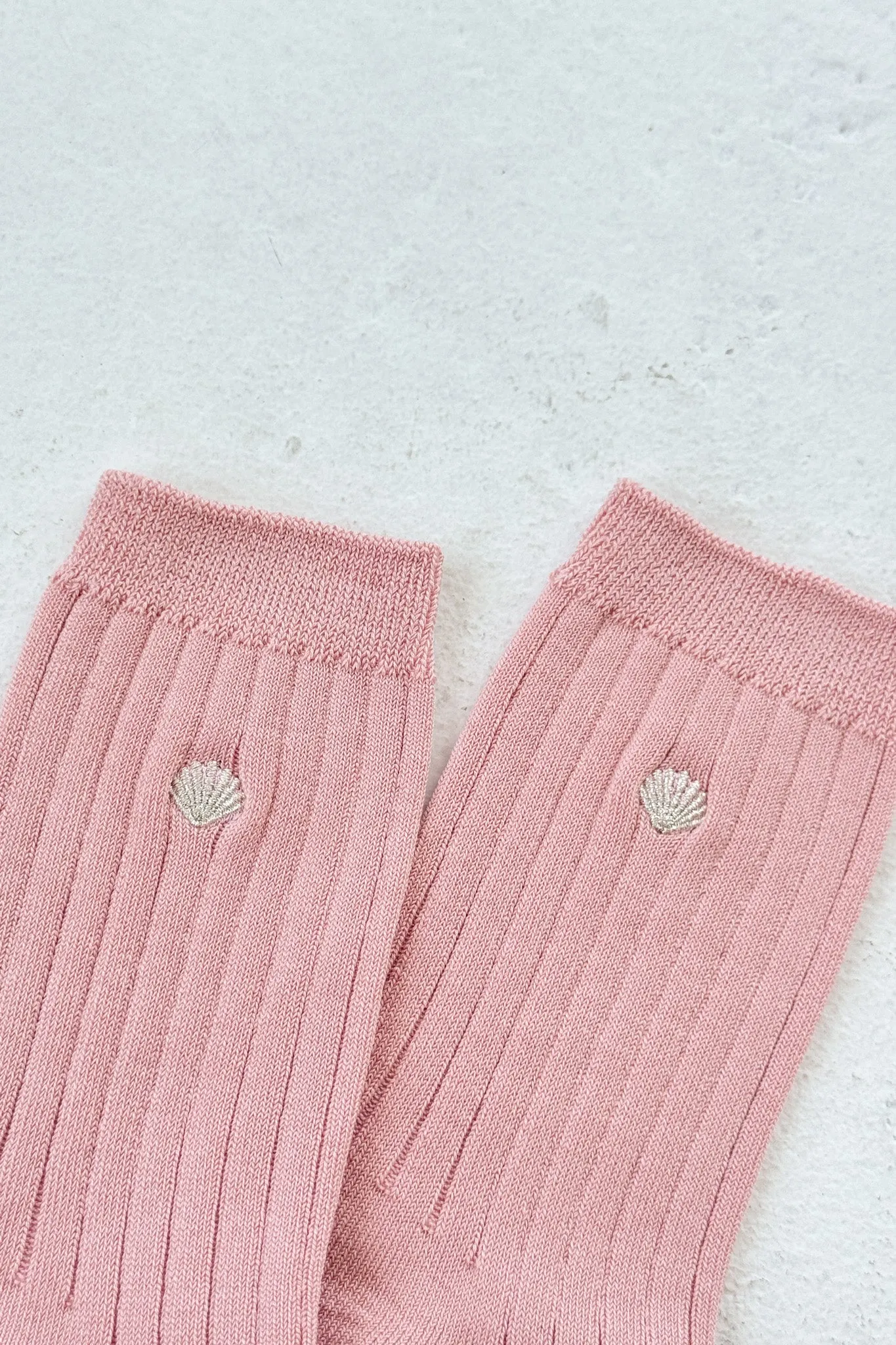 Embroidered Her Socks (MC cotton) - Pink Soda + Silver Seashell sold by Le Bon Shoppe product image thumbnail 3
