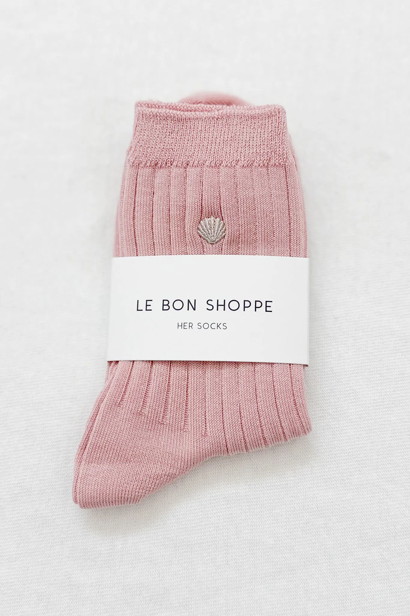 Embroidered Her Socks (MC cotton) - Pink Soda + Silver Seashell sold by Le Bon Shoppe product image thumbnail 4