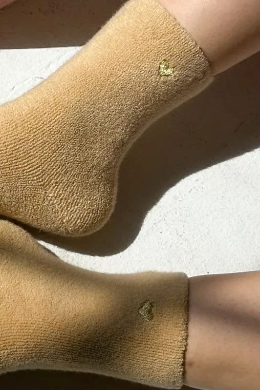 Embroidered Cloud Socks - French Vanilla + Gold Heart sold by Le Bon Shoppe