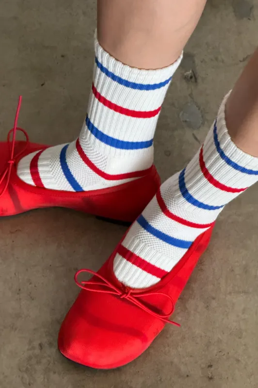 Striped Boyfriend Socks - Red & Blue Stripe sold by Le Bon Shoppe