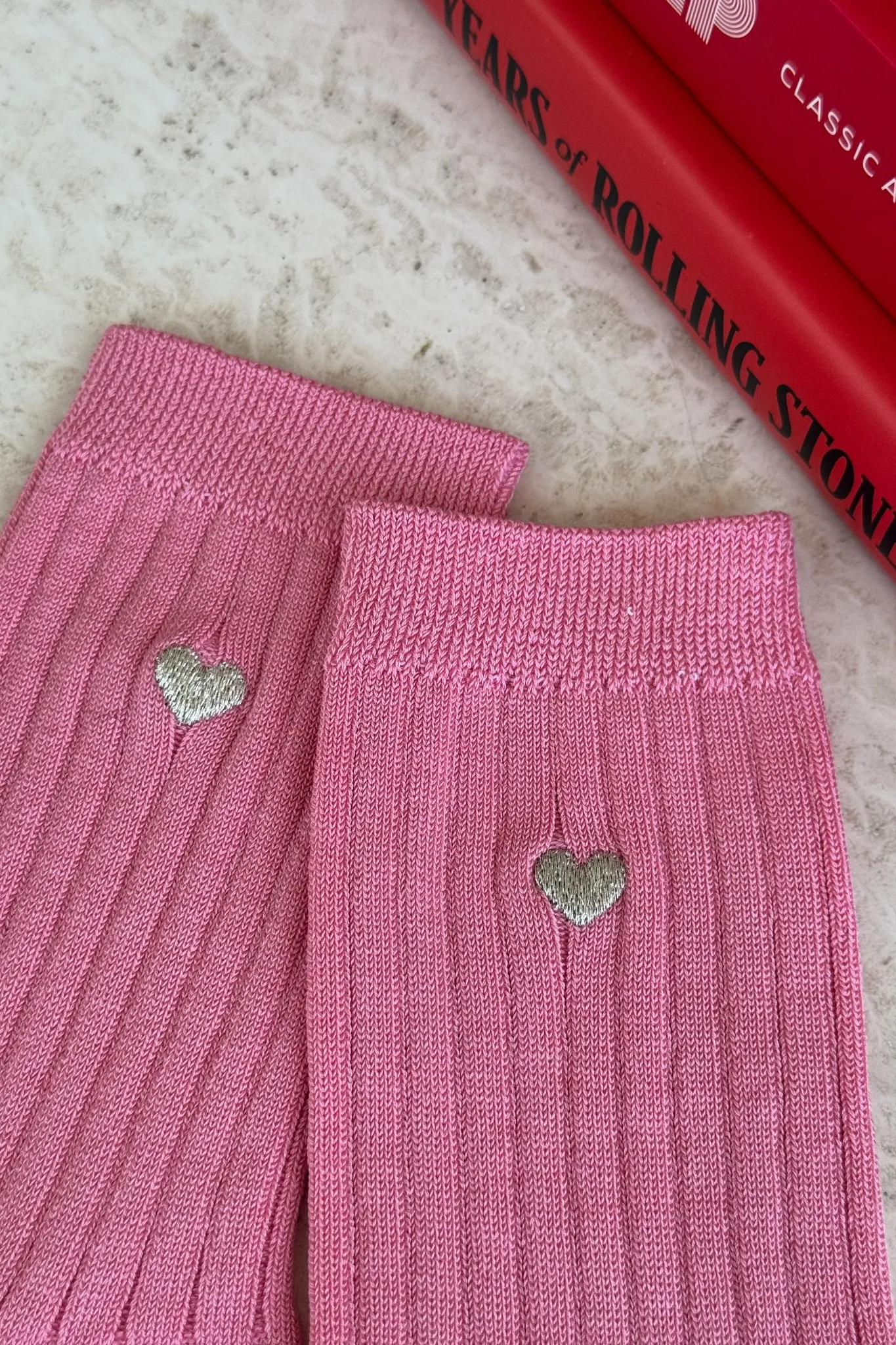 Embroidered Her Socks (MC cotton) - PINK WATER + HEART sold by Le Bon Shoppe product image thumbnail 2