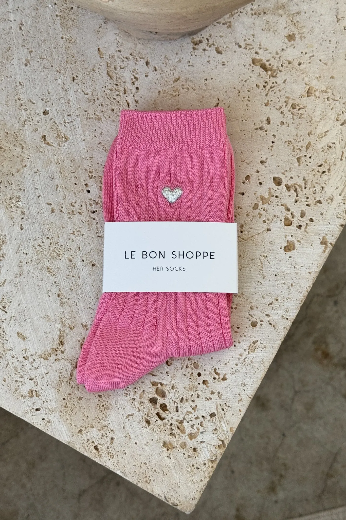 Embroidered Her Socks (MC cotton) - PINK WATER + HEART sold by Le Bon Shoppe product image thumbnail 3