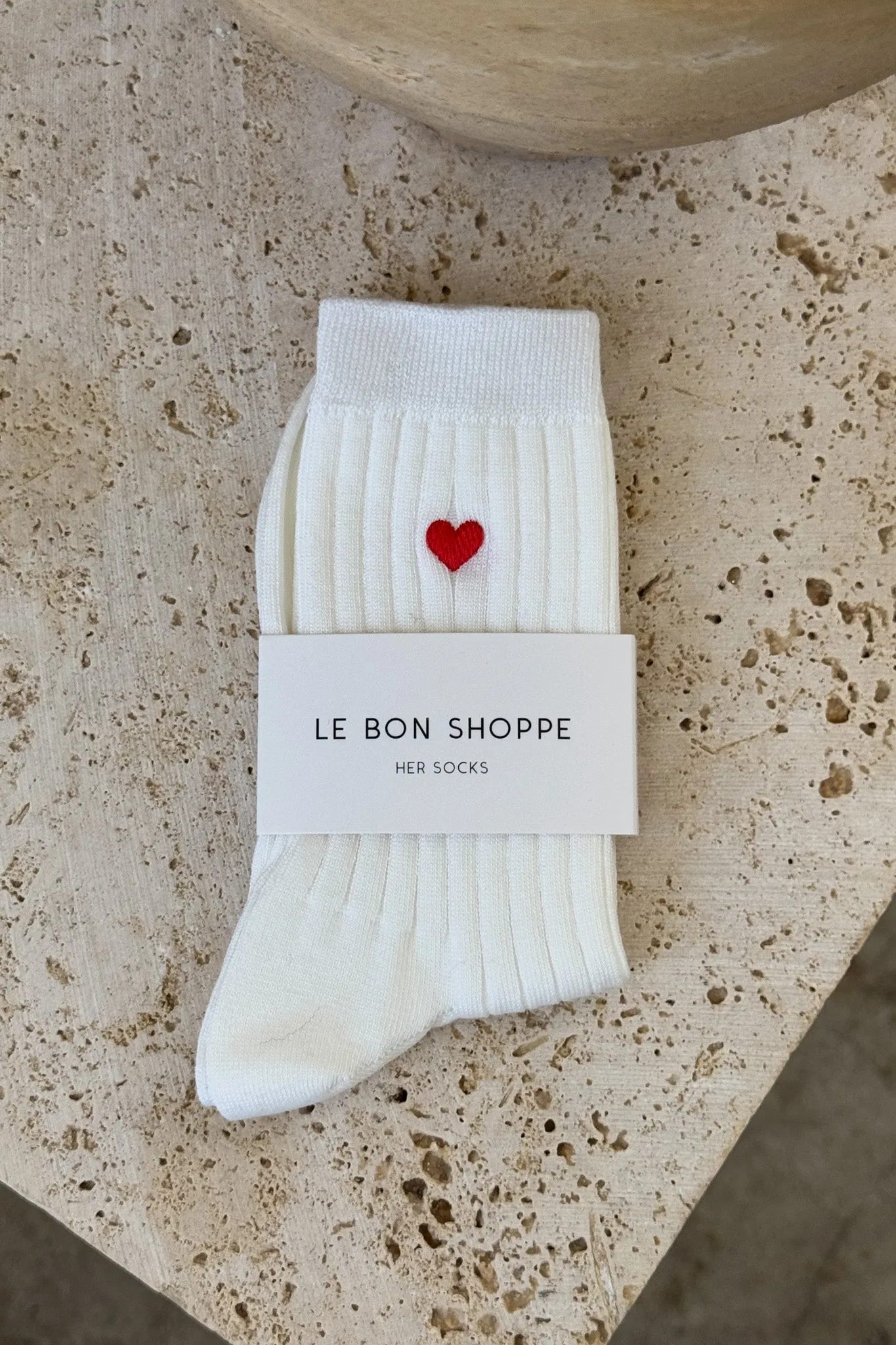 Embroidered Her Socks (MC cotton) - CLASSIC WHITE + HEART sold by Le Bon Shoppe product image thumbnail 4
