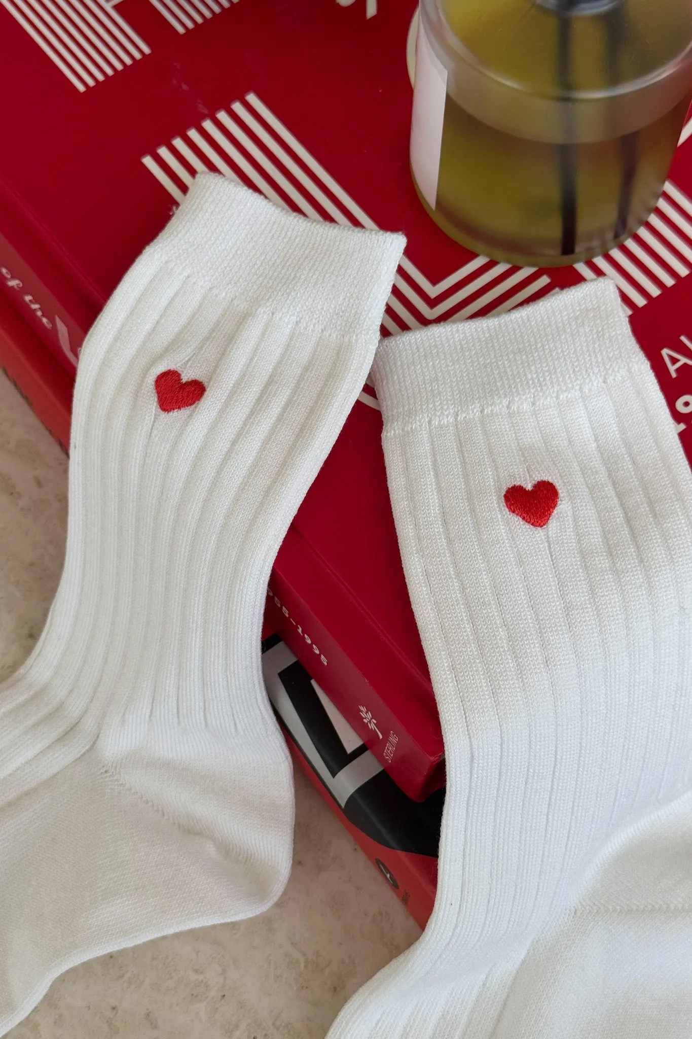 Embroidered Her Socks (MC cotton) - CLASSIC WHITE + HEART sold by Le Bon Shoppe product image thumbnail 2