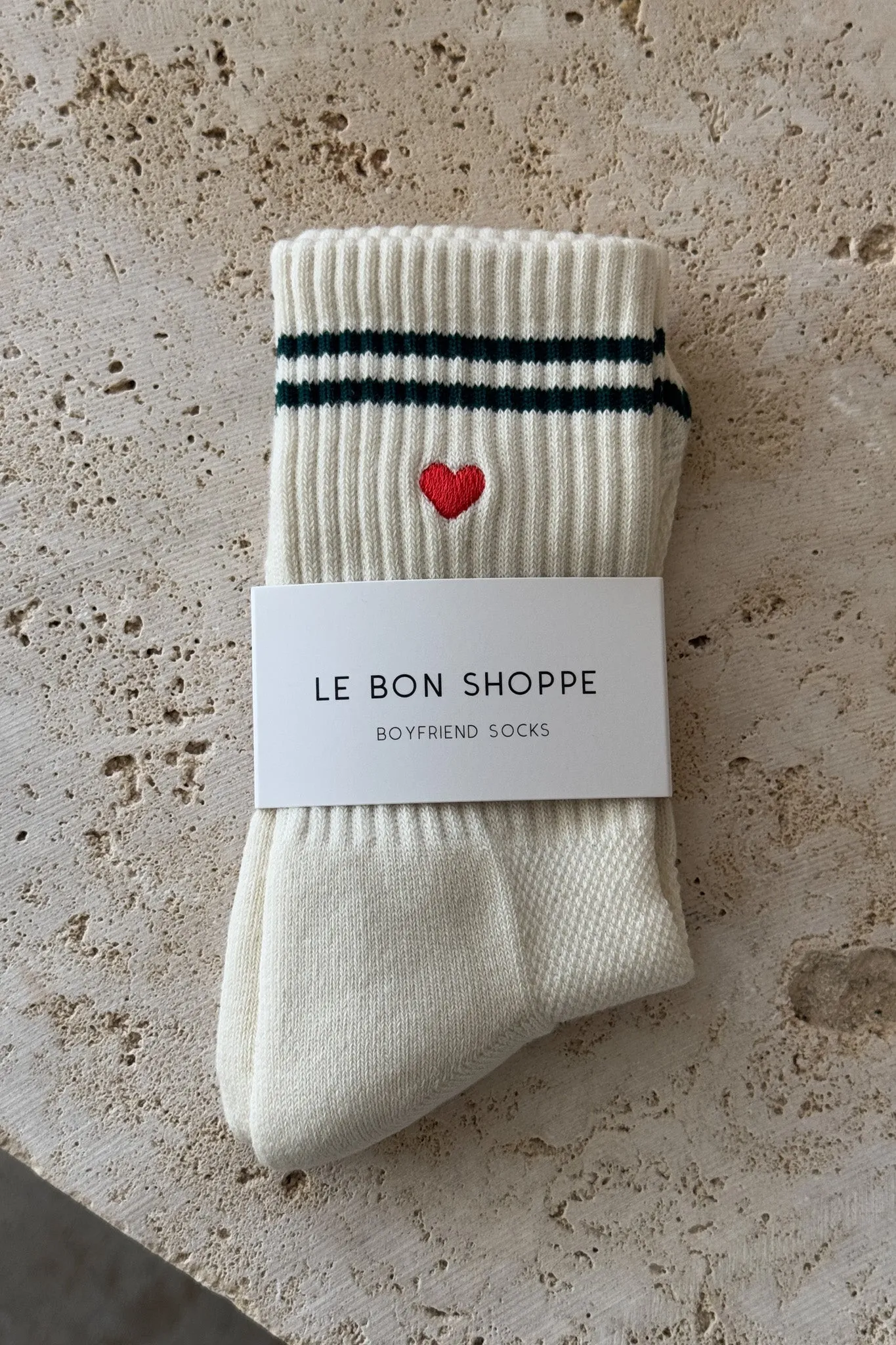 Embroidered boyfriend socks - PARCHMENT + HEART sold by Le Bon Shoppe product image thumbnail 3