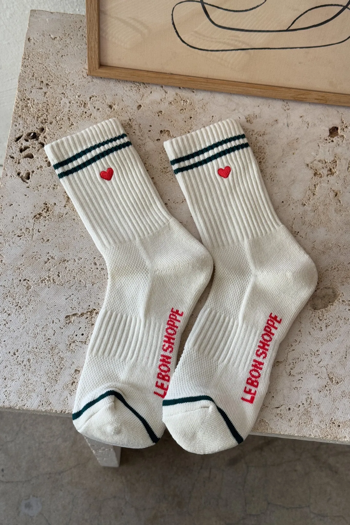 Embroidered boyfriend socks - PARCHMENT + HEART sold by Le Bon Shoppe product image thumbnail 4