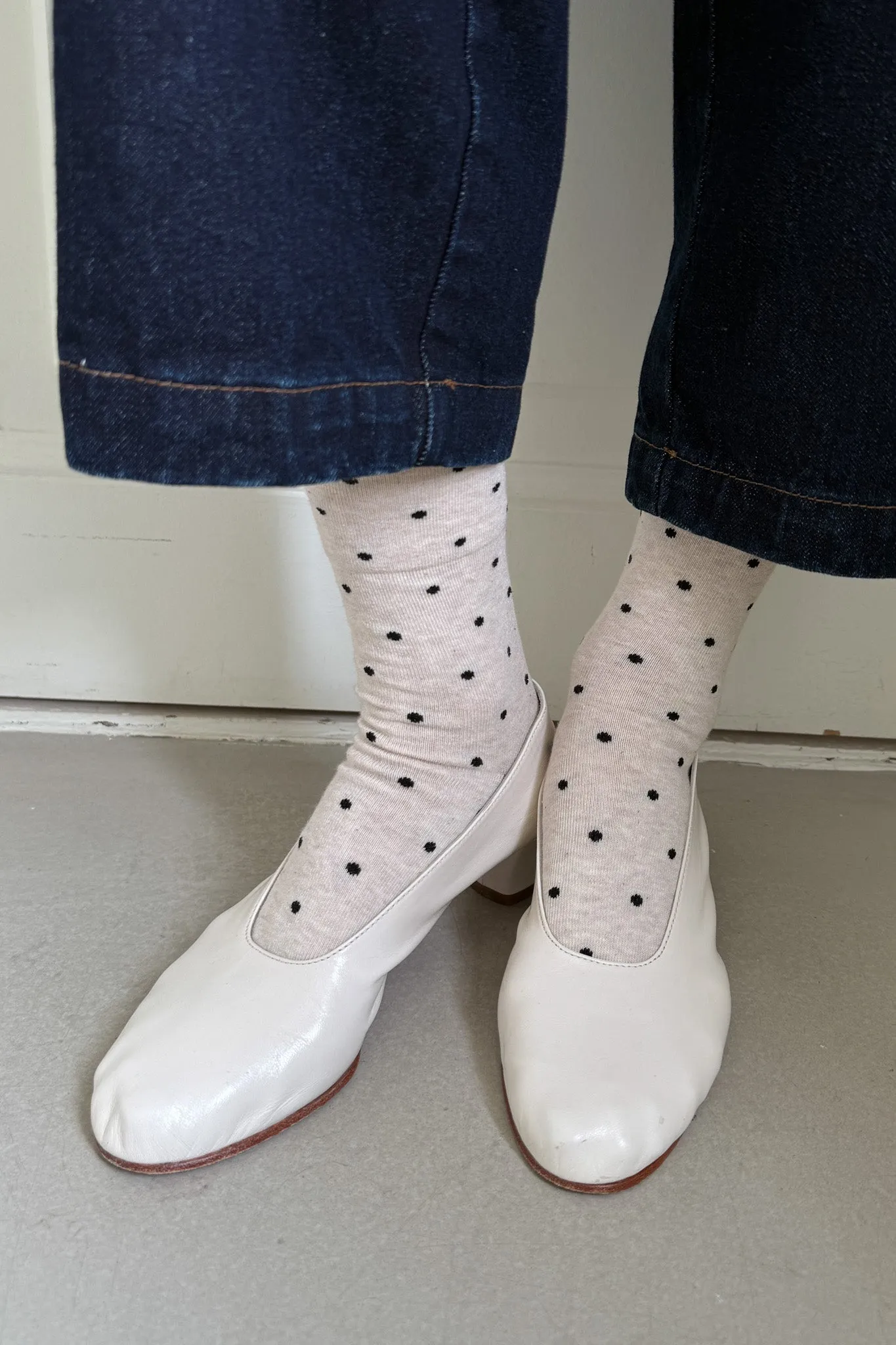 Sneaker Socks - Polka Dot- Oatmeal / Black sold by Le Bon Shoppe