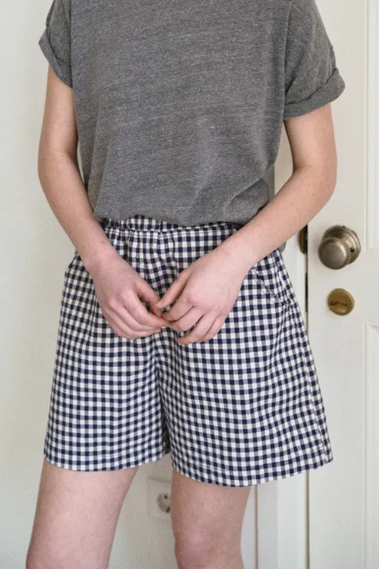 City Shorts - Navy Gingham sold by Le Bon Shoppe