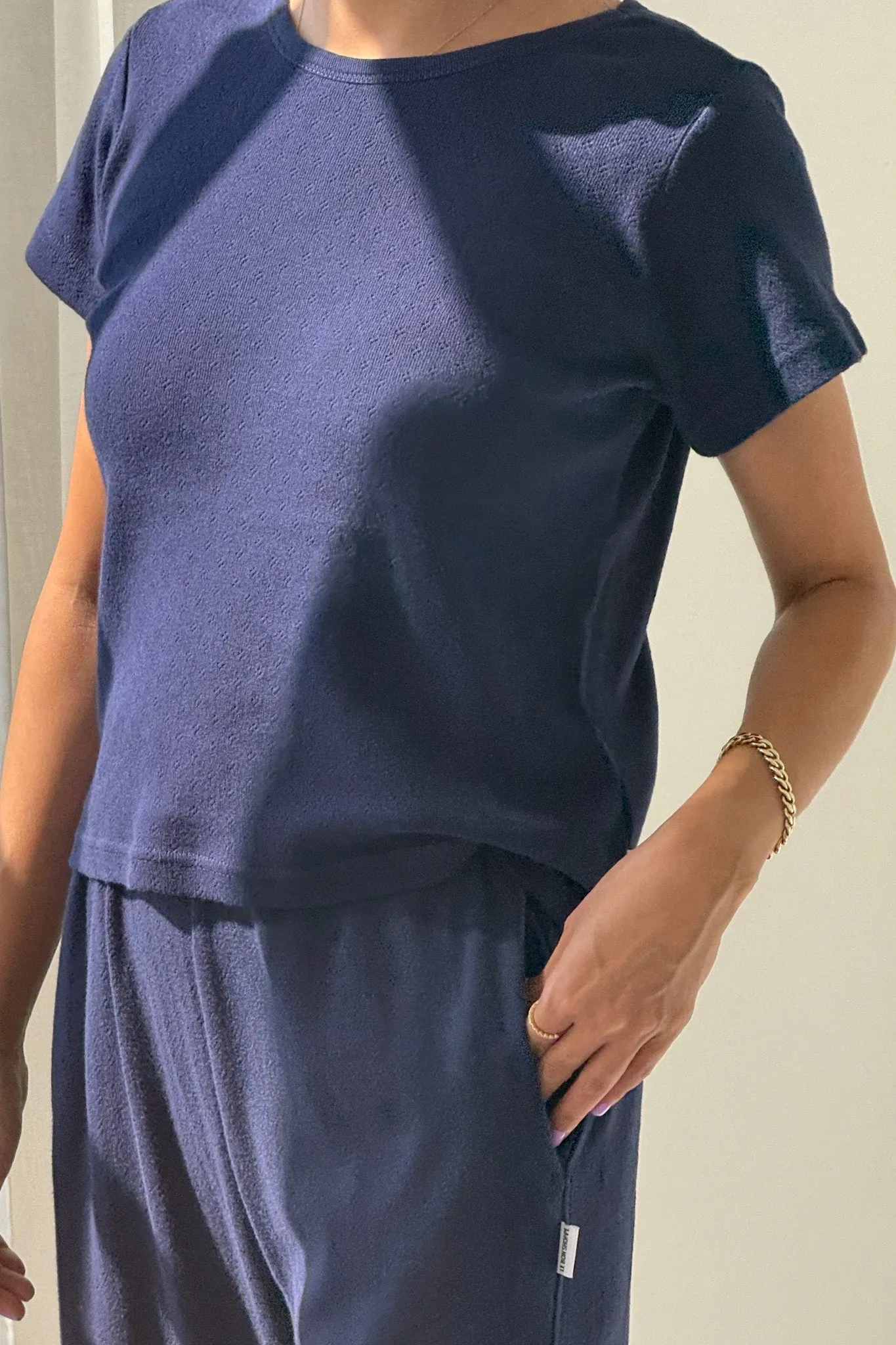 Pointelle Babe Tee - Navy sold by Le Bon Shoppe