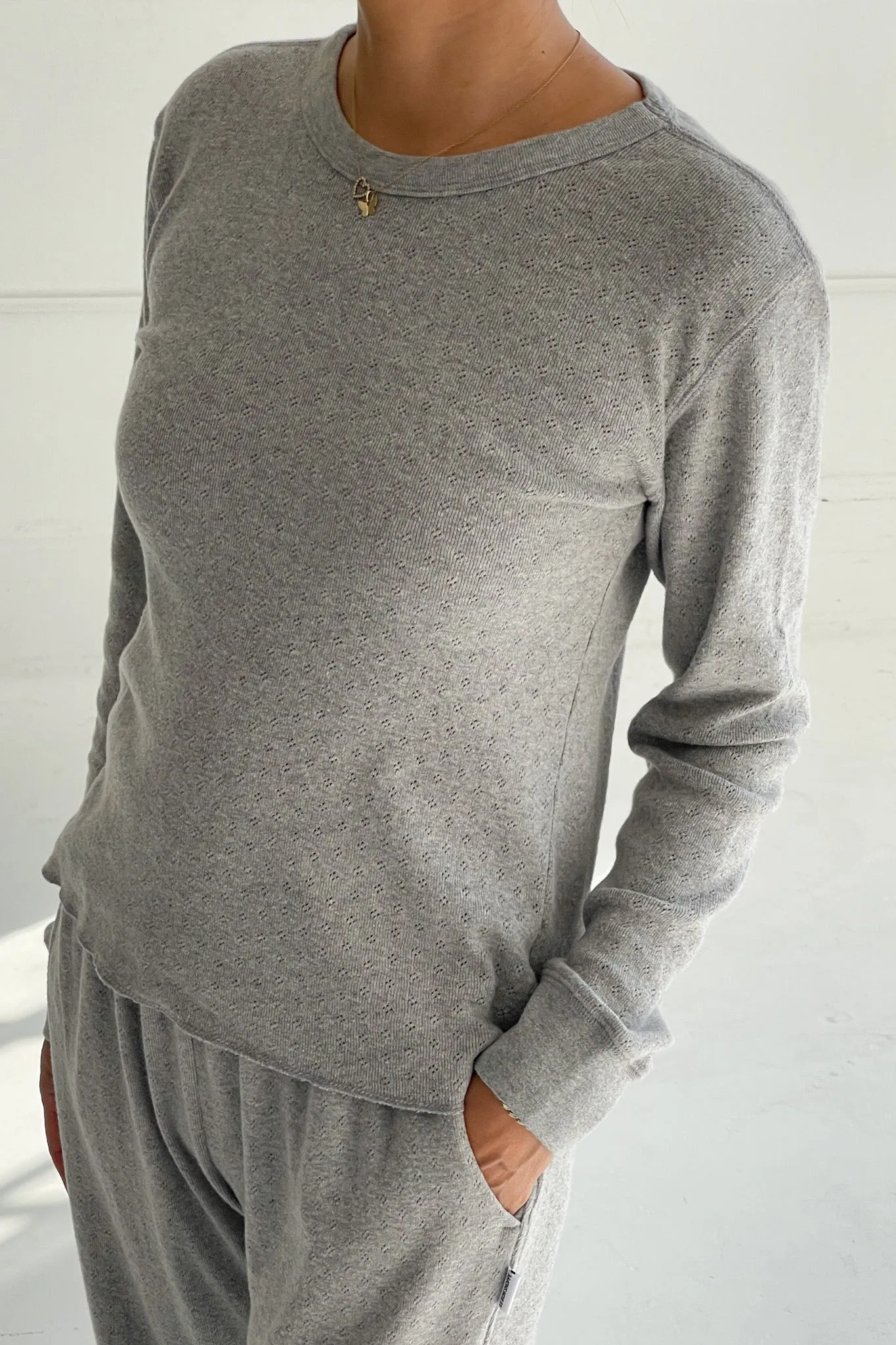 Pointelle Fundamental Tee - Melange Grey sold by Le Bon Shoppe