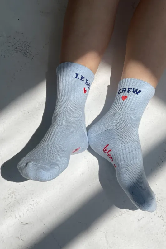Embroidered Crew Socks - Sky Blue sold by Le Bon Shoppe