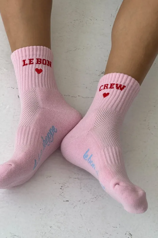 Embroidered Crew Socks - Strawberry Milk sold by Le Bon Shoppe