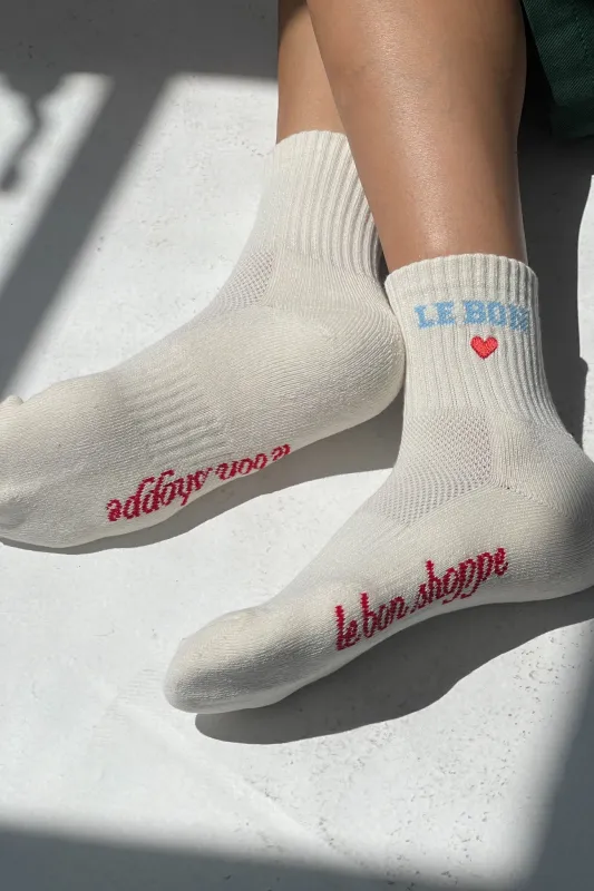 Embroidered Crew Socks - Vanilla sold by Le Bon Shoppe