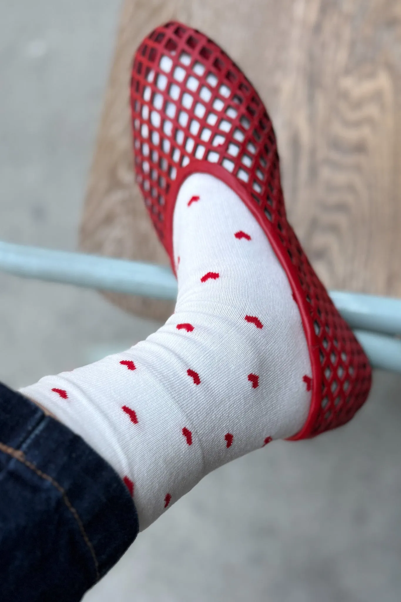 Sneaker Socks - Heart - White / Red sold by Le Bon Shoppe product image thumbnail 2