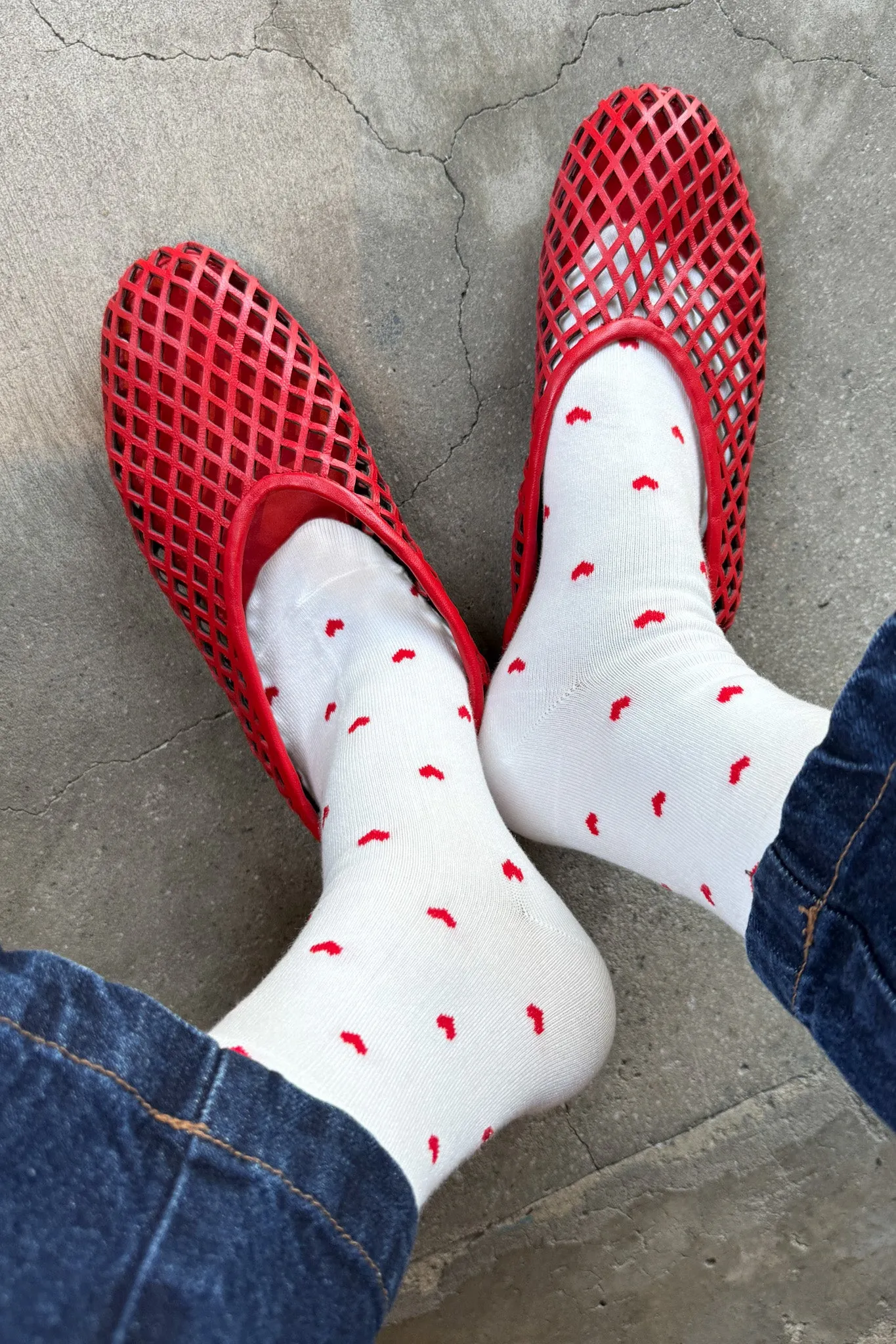 Sneaker Socks - Heart - White / Red sold by Le Bon Shoppe