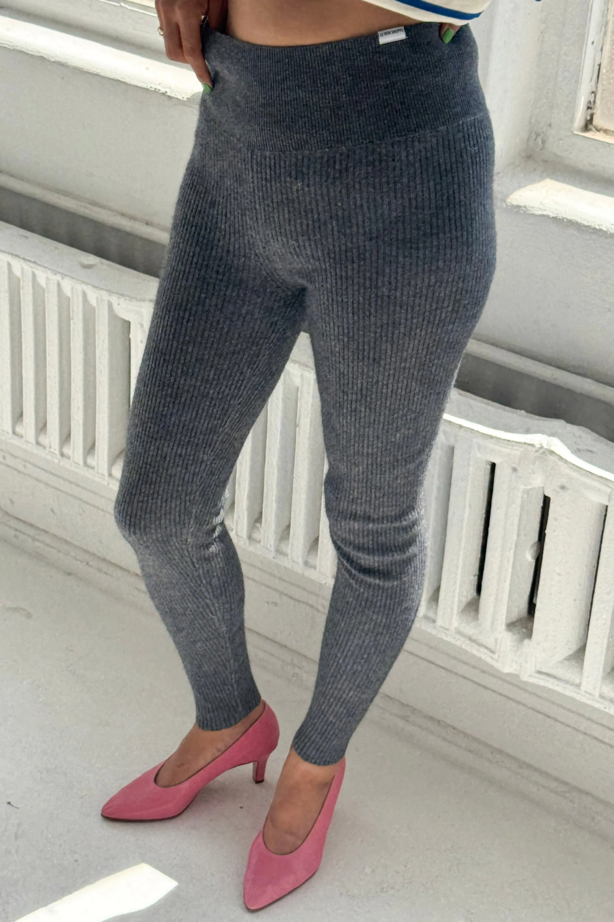 Cashmere Ribbed Leggings - Charcoal sold by Le Bon Shoppe product image thumbnail 2