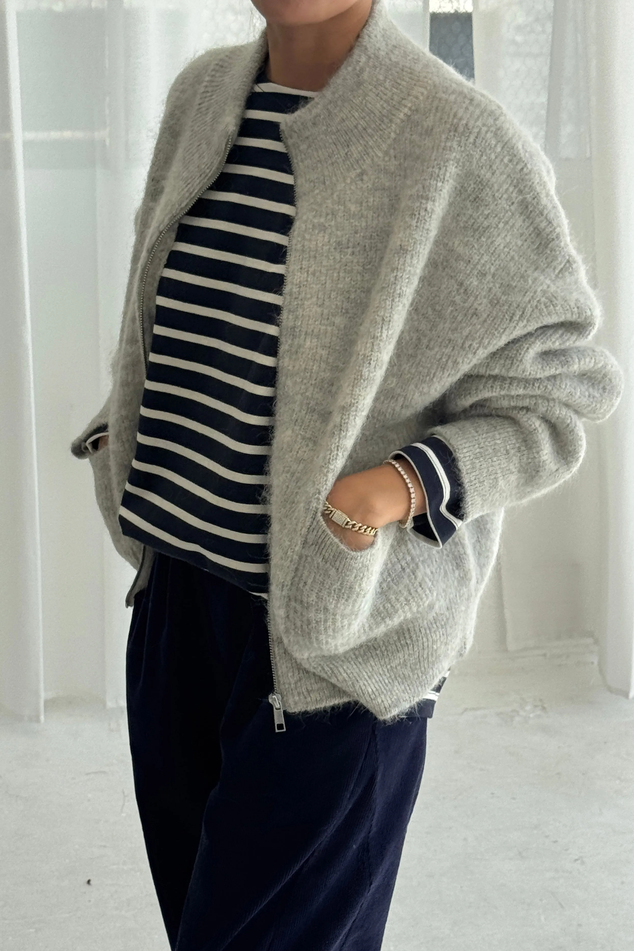 Alpaca Zip Front Jacket- Light Grey sold by Le Bon Shoppe product image thumbnail 2