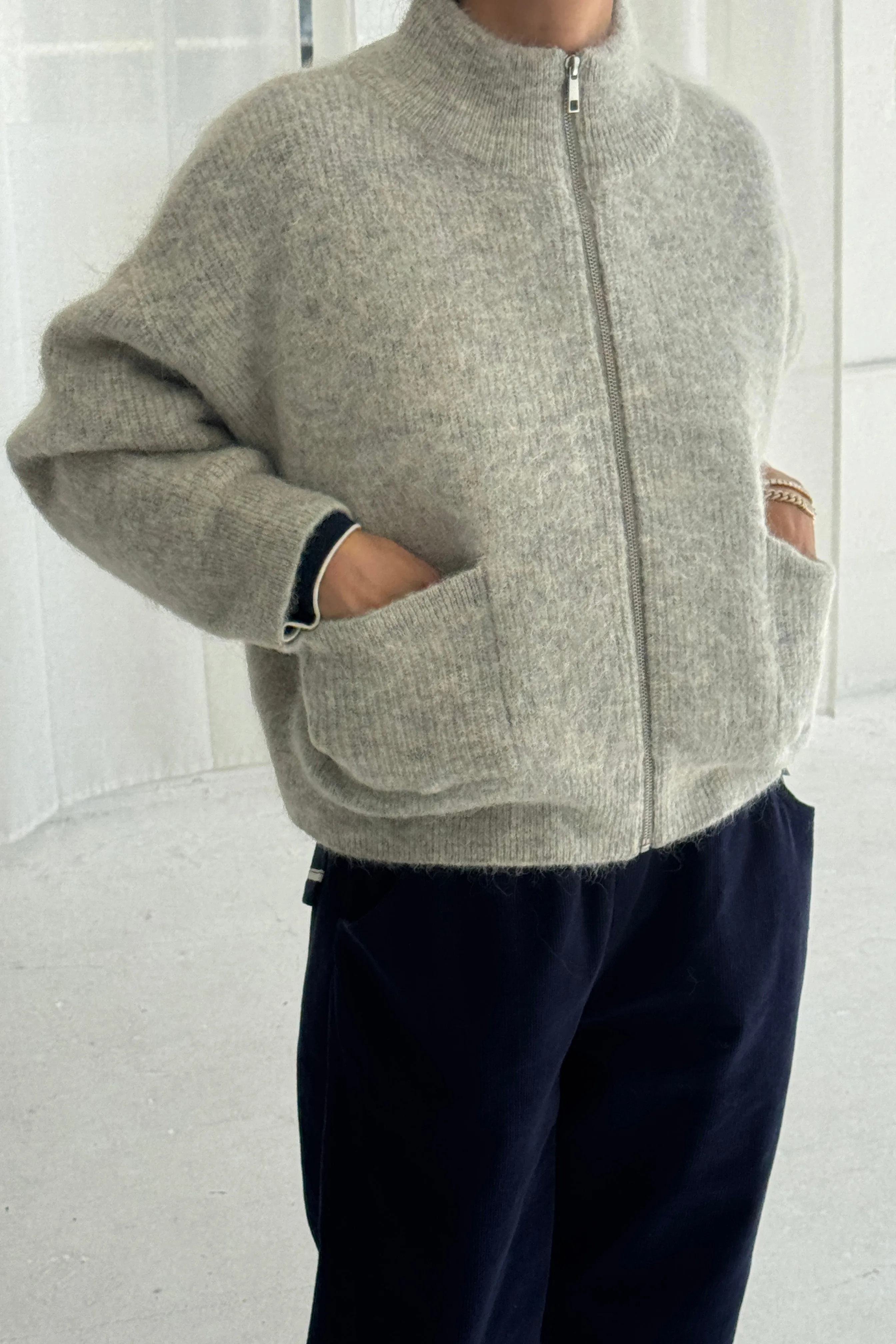 Alpaca Zip Front Jacket- Light Grey sold by Le Bon Shoppe