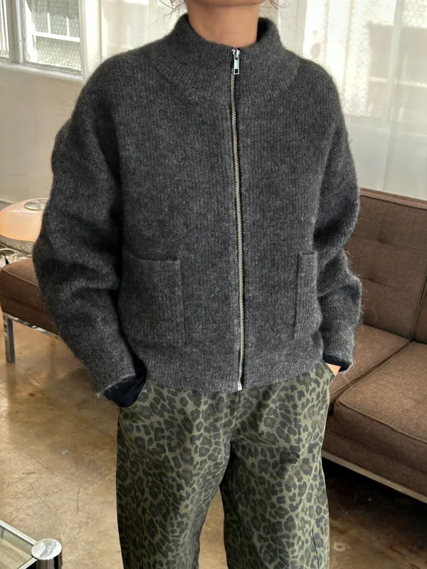 Alpaca  Zip Front Jacket- Charcoal sold by Le Bon Shoppe