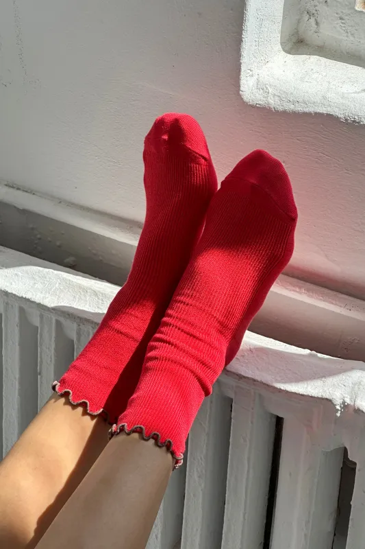 Ruffled Modal Socks - Paprika / Brown Edge sold by Le Bon Shoppe