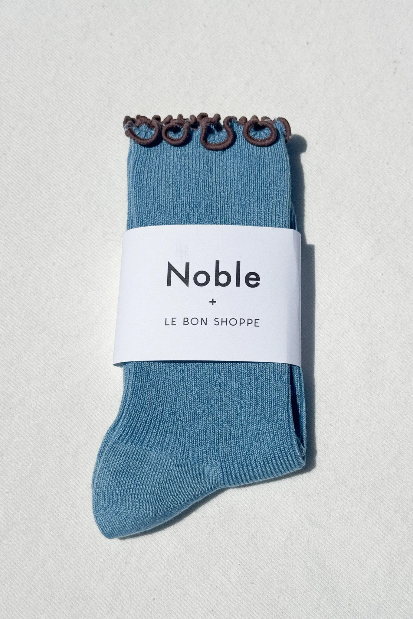 Ruffled Modal Socks - Powder Blue / Brown Edge sold by Le Bon Shoppe product image thumbnail 2