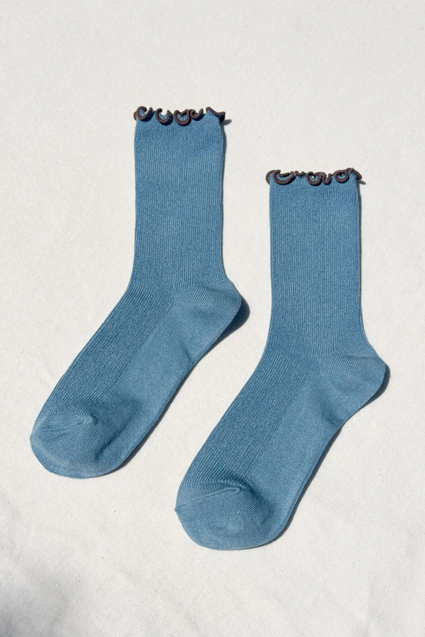 Ruffled Modal Socks - Powder Blue / Brown Edge sold by Le Bon Shoppe product image thumbnail 4