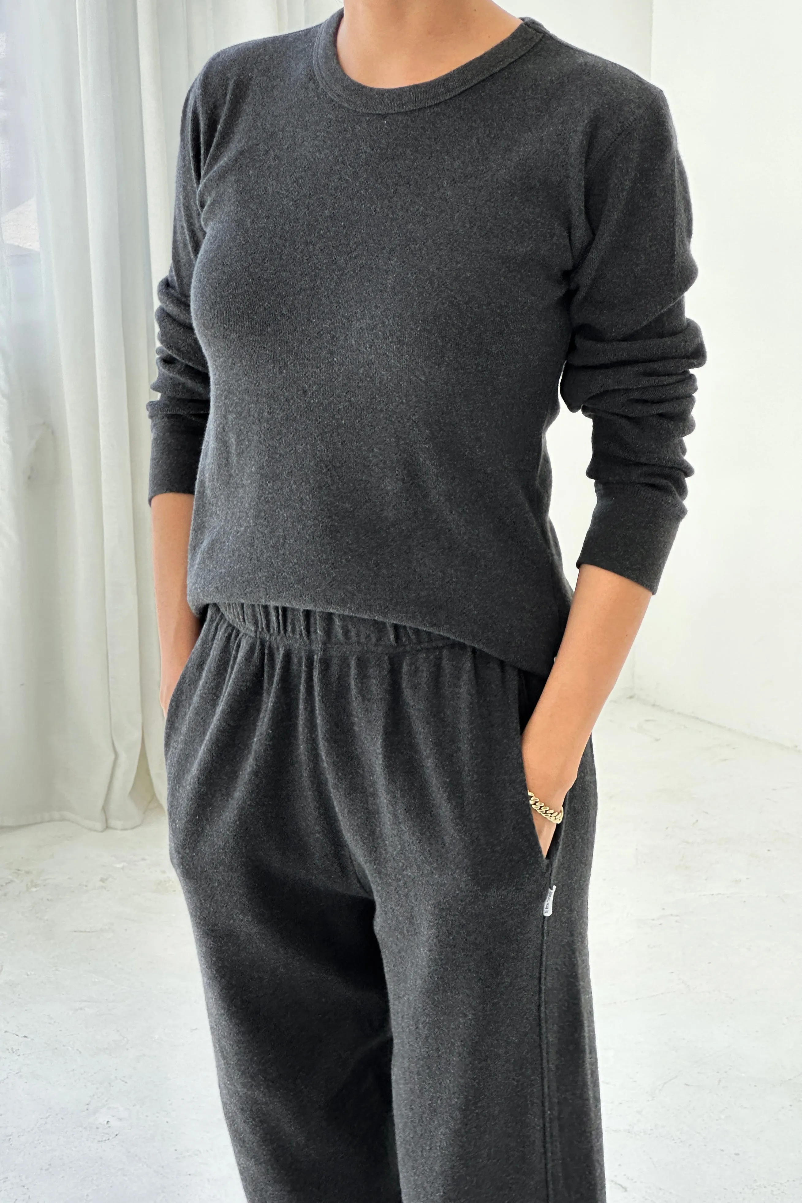 Pointelle Fundamental Tee - Charcoal sold by Le Bon Shoppe