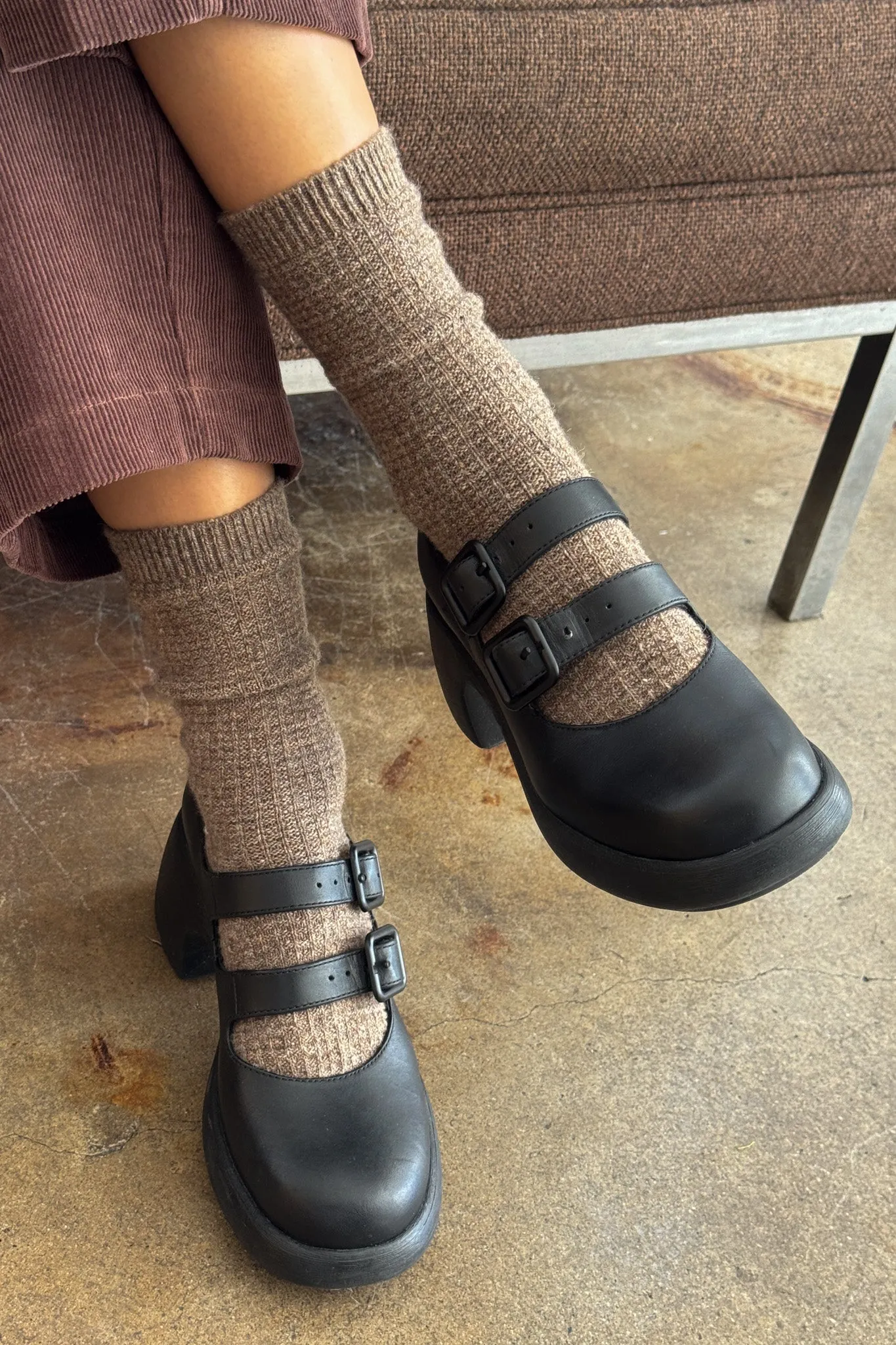 Wool Waffled Socks - Brown / Oatmeal sold by Le Bon Shoppe