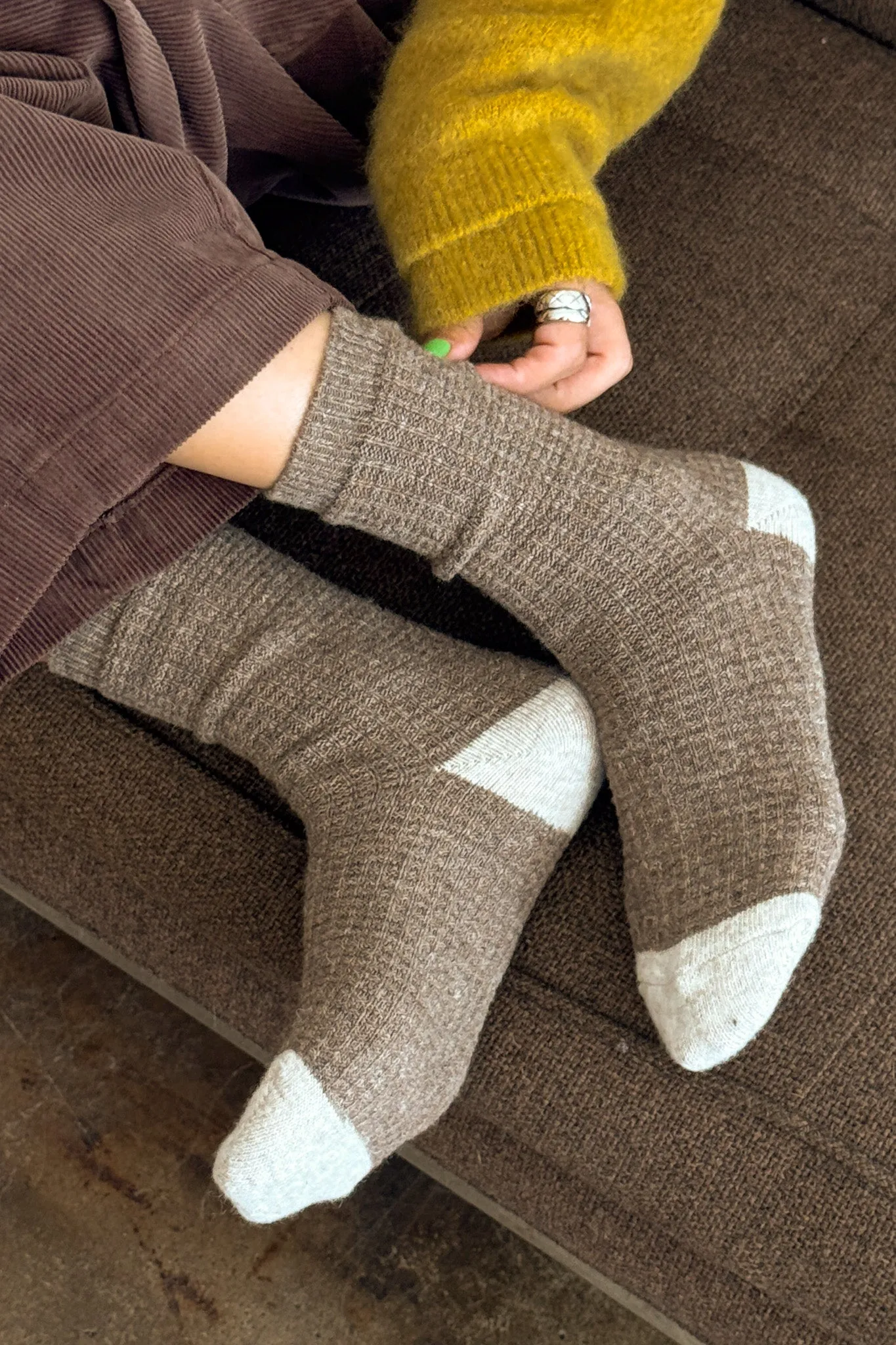 Wool Waffled Socks - Brown / Oatmeal sold by Le Bon Shoppe product image thumbnail 2