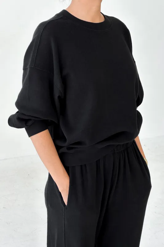 Pointelle Core Sweatshirt - Black made by Le Bon Shoppe