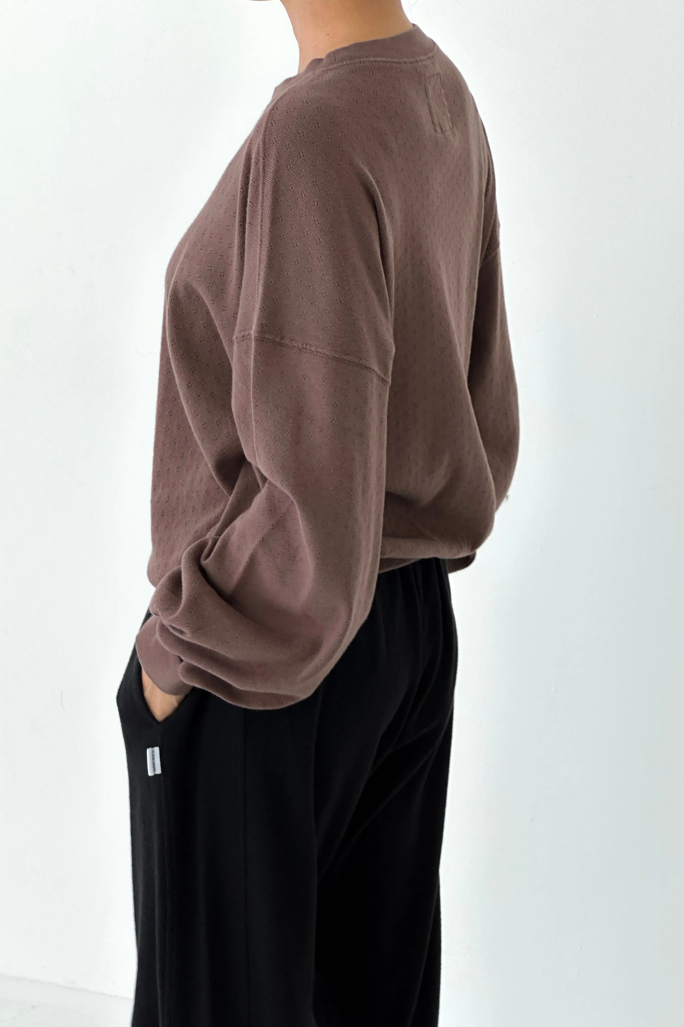 Pointelle Core Sweatshirt - Chocolate sold by Le Bon Shoppe product image thumbnail 2