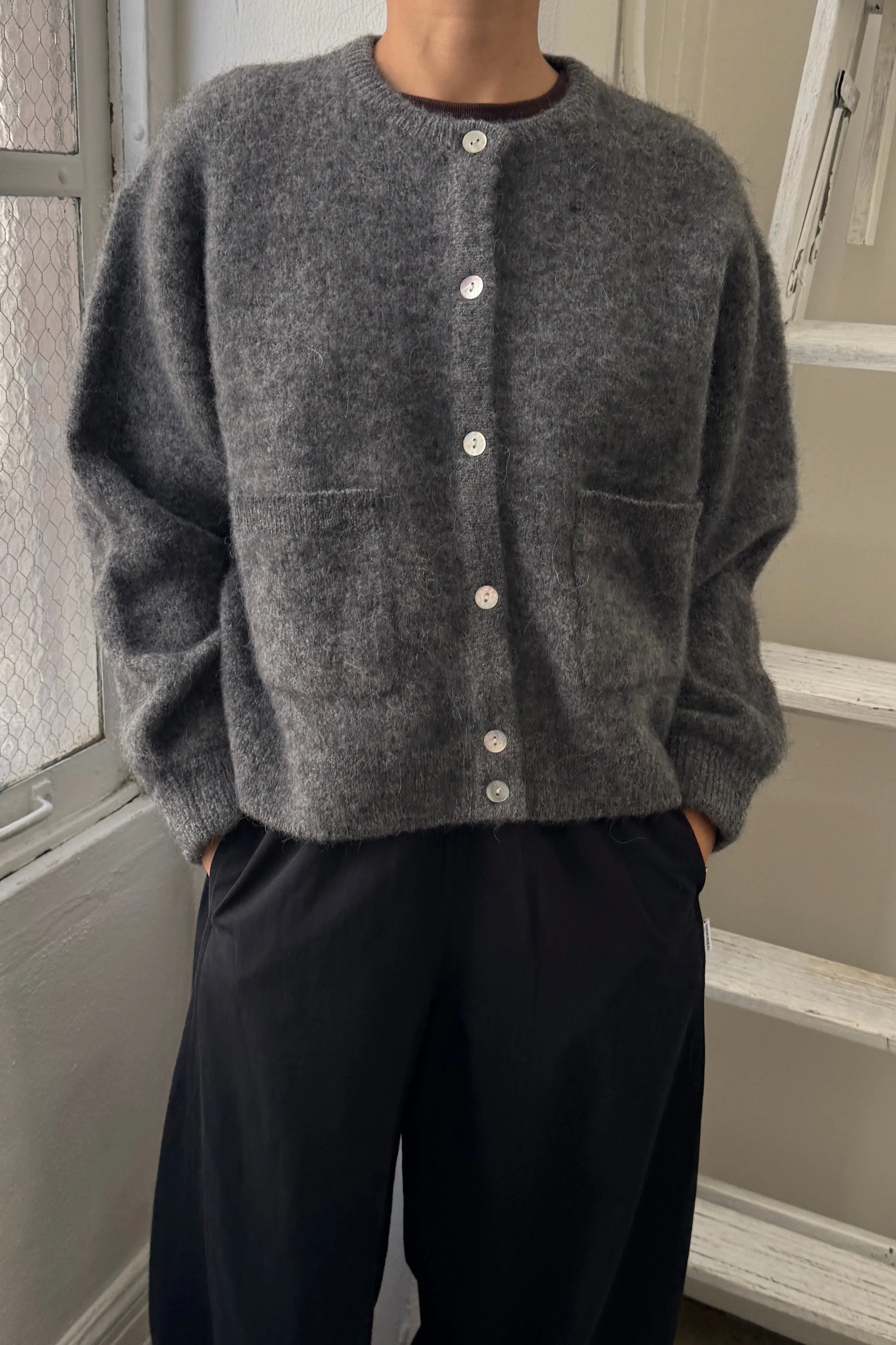 Amélie Alpaca Cardigan - Charcoal sold by Le Bon Shoppe