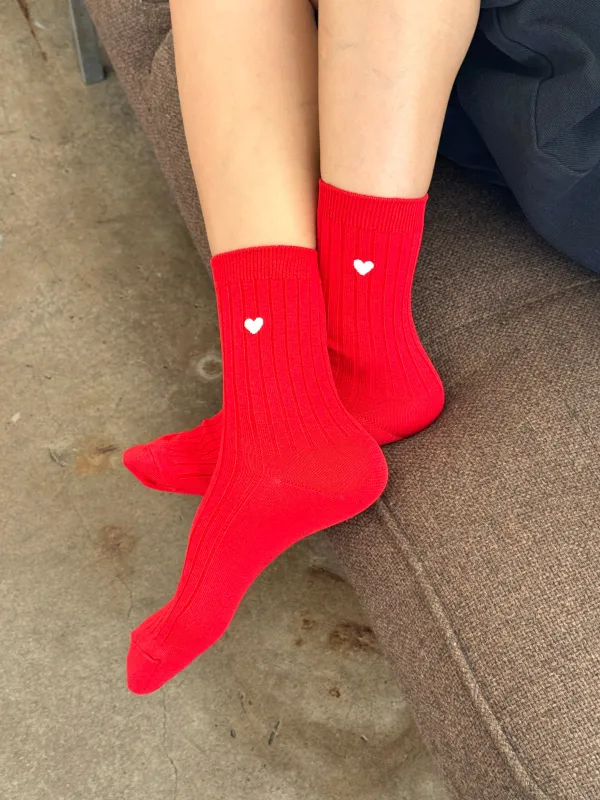 Embroidered Her Socks (MC cotton) - CLASSIC RED + HEART sold by Le Bon Shoppe