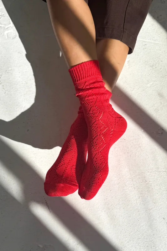 Modal Eyelet Socks - Poppy Red made by Le Bon Shoppe