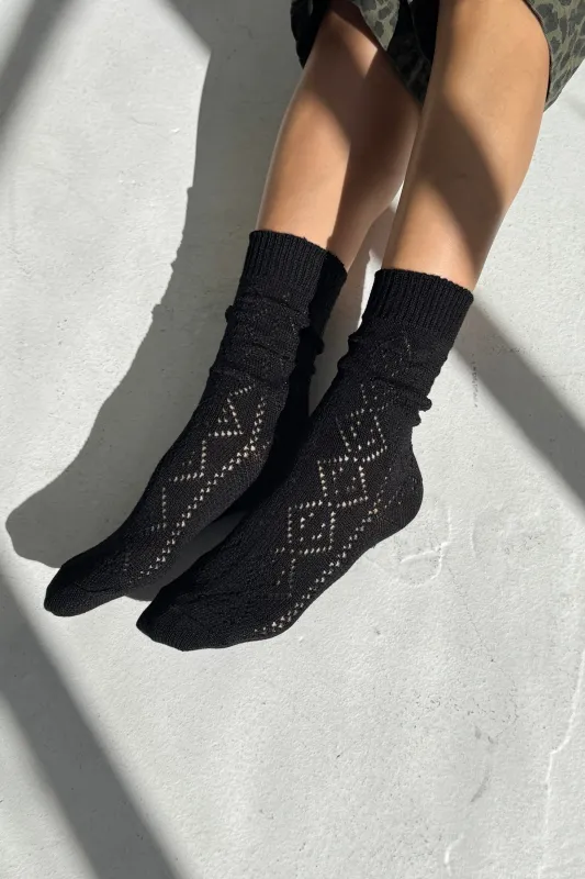 Modal Eyelet Socks - Jet Black made by Le Bon Shoppe
