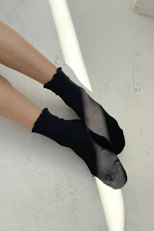 Ruffled Hugger Crew Socks - Black / Black made by Le Bon Shoppe