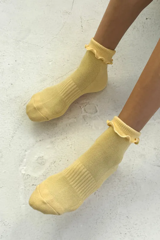 Ruffled Hugger Crew Socks - Banana Cream / Red made by Le Bon Shoppe