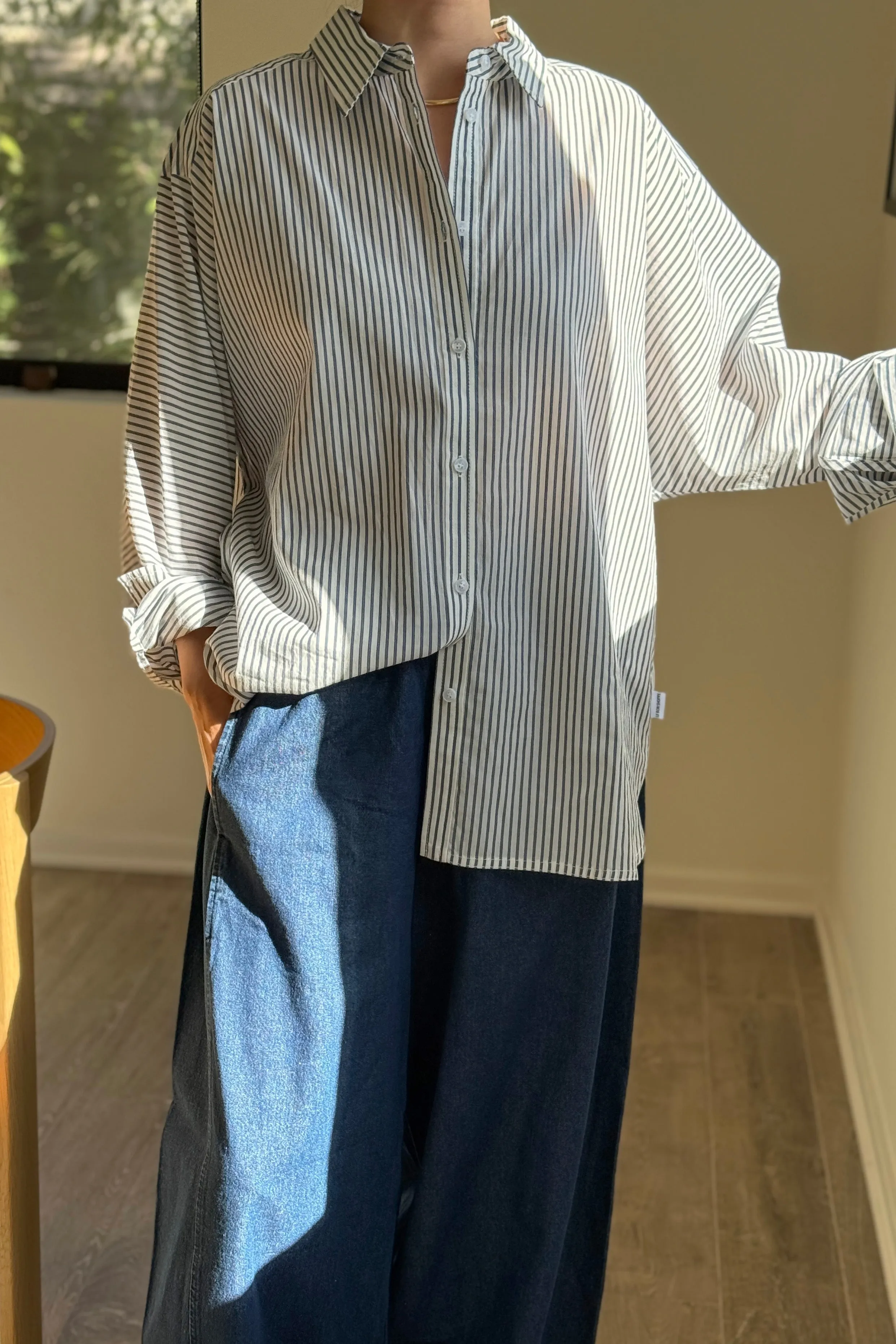 Striped Light Weight Owen Shirt - Denim Stripe On White sold by Le Bon Shoppe