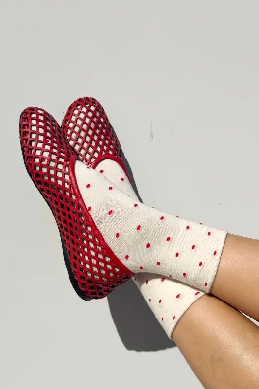 Patterned Sneaker Socks - Polka Dot - Cream/Red sold by Le Bon Shoppe