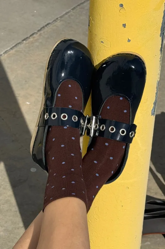 Patterned Sneaker Socks - Polka Dot - Cacao/Blue sold by Le Bon Shoppe