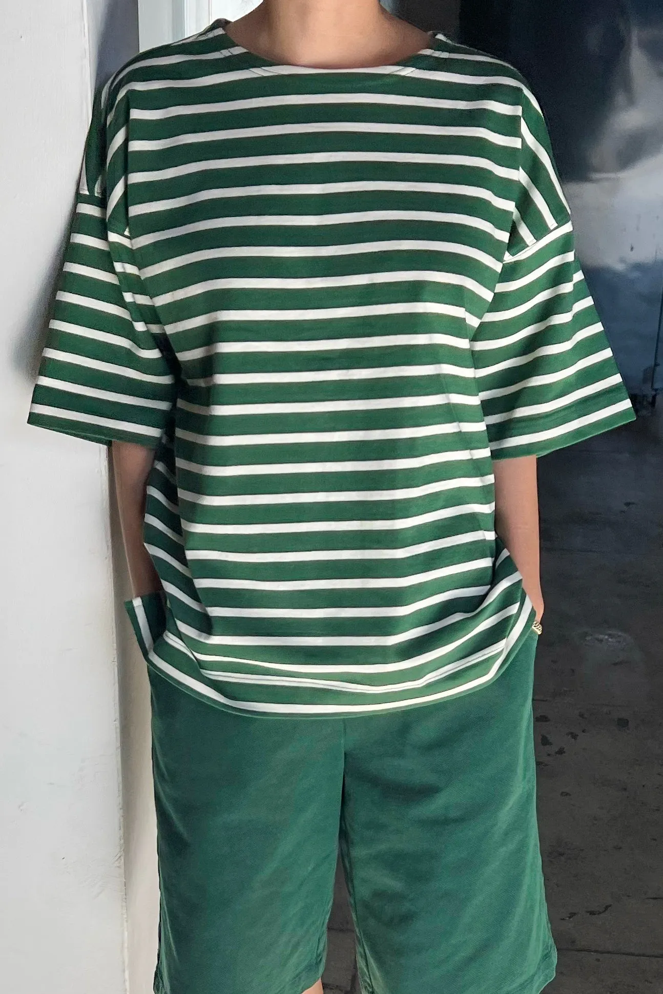 Voyage Tee - White Stripe on Pine sold by Le Bon Shoppe