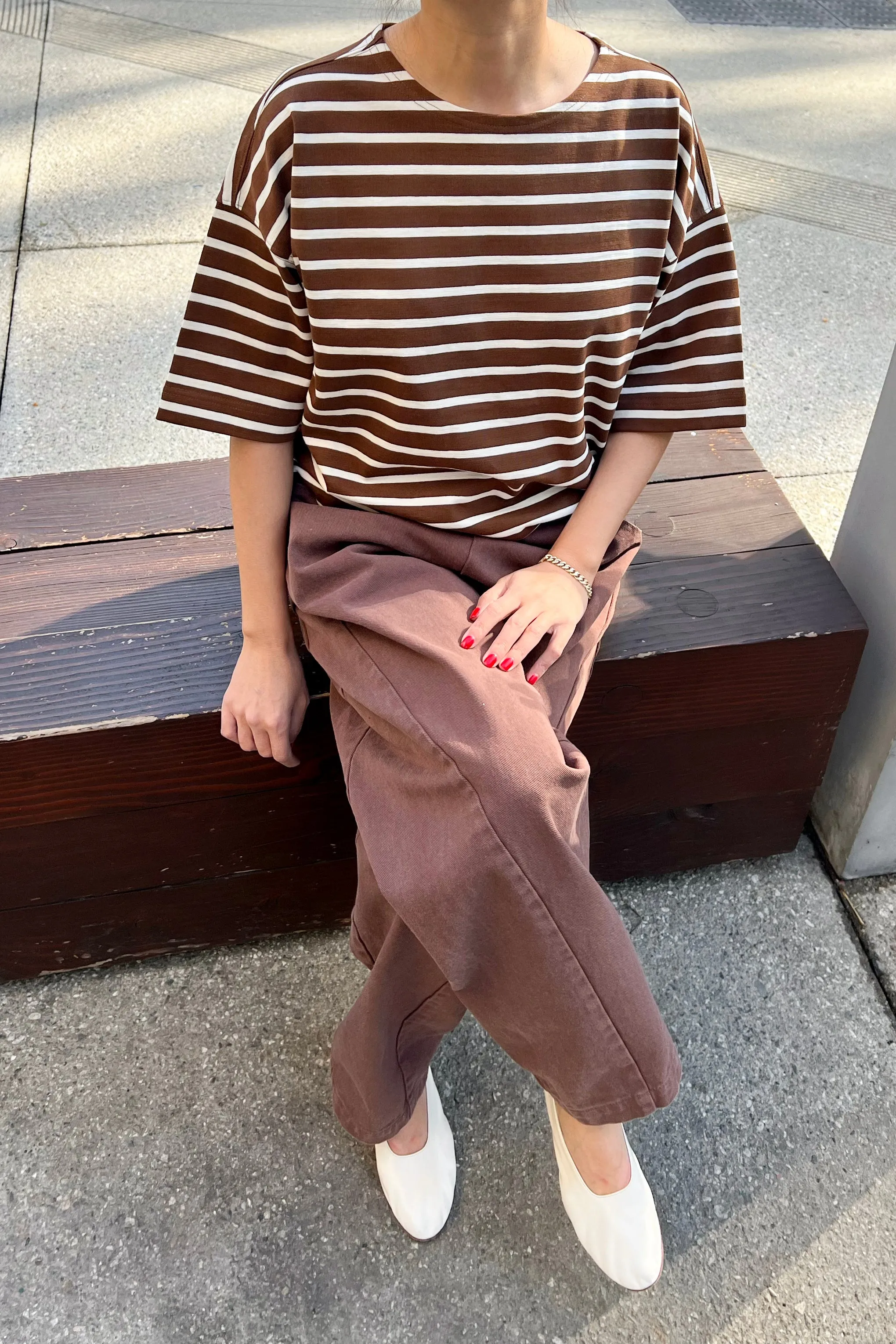 Voyage Tee - White Stripe on Coffee sold by Le Bon Shoppe product image thumbnail 5