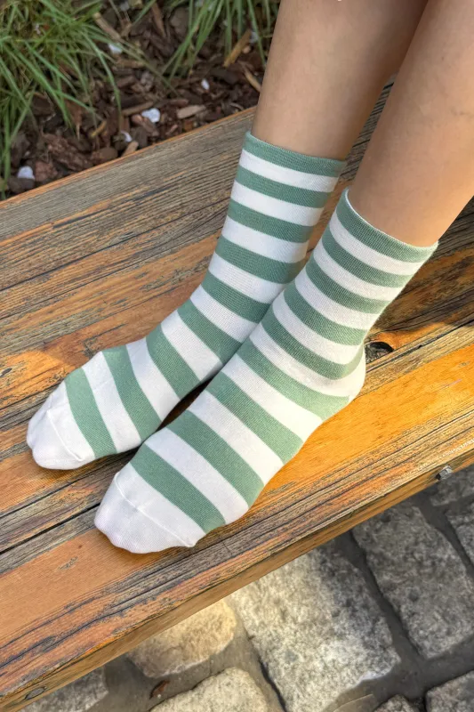 Wide Wally Socks - Wide / Matcha Stripe made by Le Bon Shoppe
