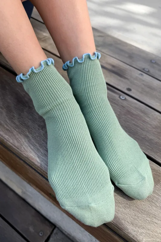 The Petite Ruffled Modal Socks - Sea Glass / Powder Blue made by Le Bon Shoppe