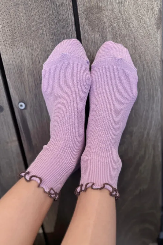 The Petite Ruffled Modal Socks - Lilac / Brown made by Le Bon Shoppe